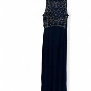 Chic Navy Beaded Maxi Dress